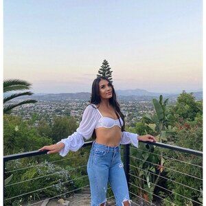 Princess Polly White Long Sleeve Open Back Crop Top With Tie Detail & Puff Sleev